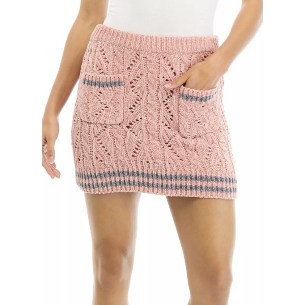 English Factory Women's Chenille Contrast Mini Skirt Size M Pink Gray NWT $70